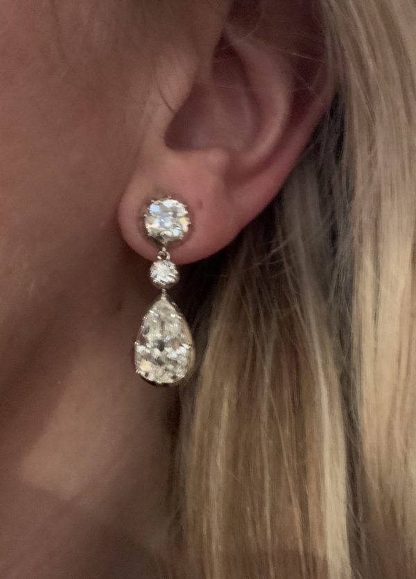 9th Century Antique Pear Shape Diamond Drop Earrings