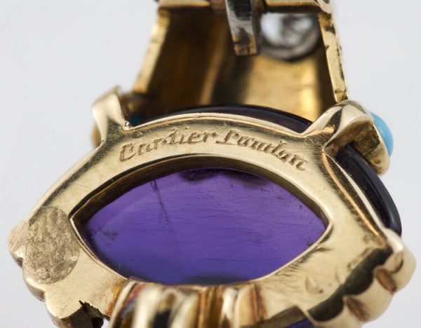 Vintage Cartier Bird of Paradise 7 Carat Amethyst Turquoise and Diamond Brooch, 18ct Yellow Gold