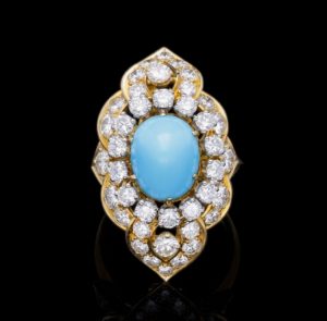 Vintage 1960s Turquoise and Diamond Ring