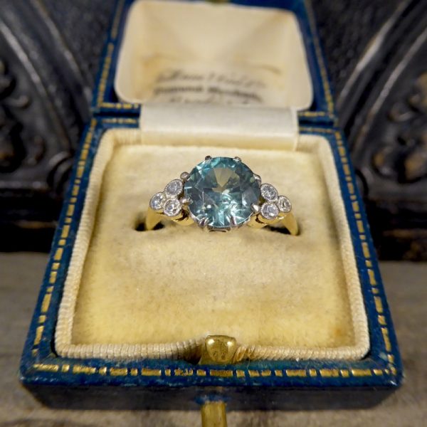 Vintage Blue Zircon and Diamond Ring