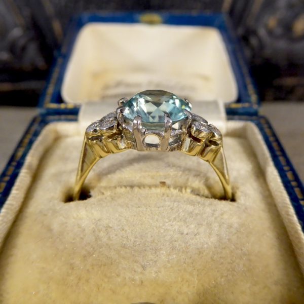 Vintage Blue Zircon and Diamond Ring