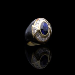 Vintage Faraone Sapphire Diamond and Black Enamel Ring