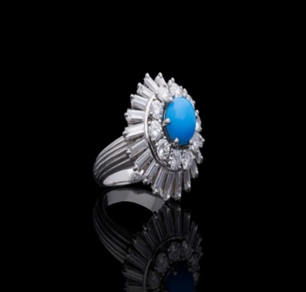 Vintage Turquoise and Diamond Platinum Ring