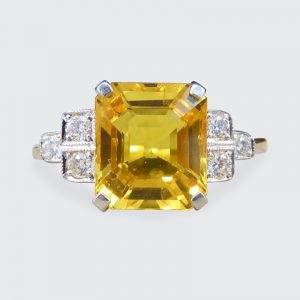 Yellow Sapphire 2.60cts and Diamond Ring