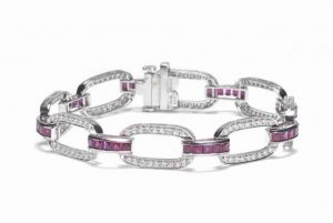 ruby diamond bracelet platinum open links calibre cut