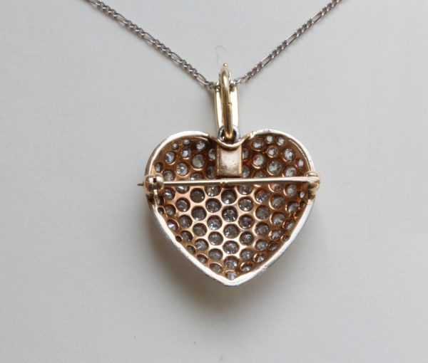 Antique Edwardian Cushion Cut Diamond Set Heart Pendant, 4.00 carats