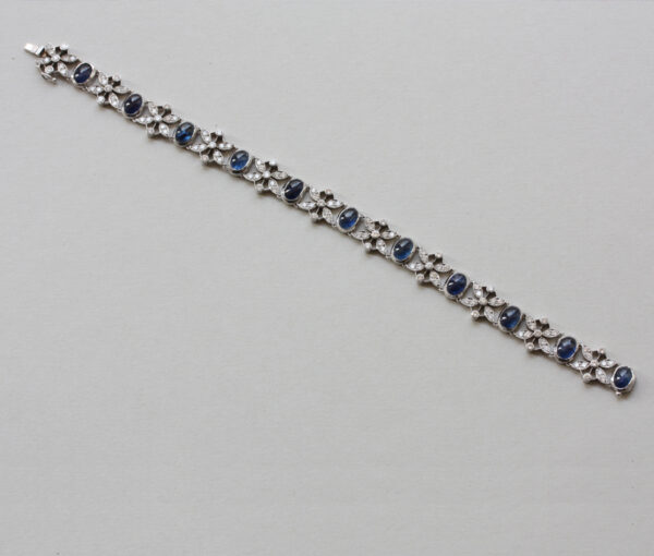 Vintage 15ct Sapphire and Diamond Bracelet in White Gold, c.1950