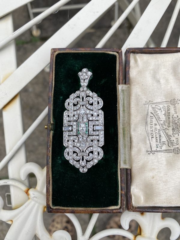 Antique Diamond and Emerald set Brooch Pendant