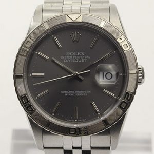 Rolex Datejust Turn-O-Graph Watch, 36mm; rotating bezel, grey dial, date indicator and sapphire crystal, automatic movement, stainless steel, Jubilee bracelet with fold over clasp, With Rolex service card.