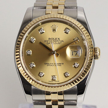 Rolex Mens Datejust 116233 Watch, Diamond Dial, 36mm, Steel and Gold