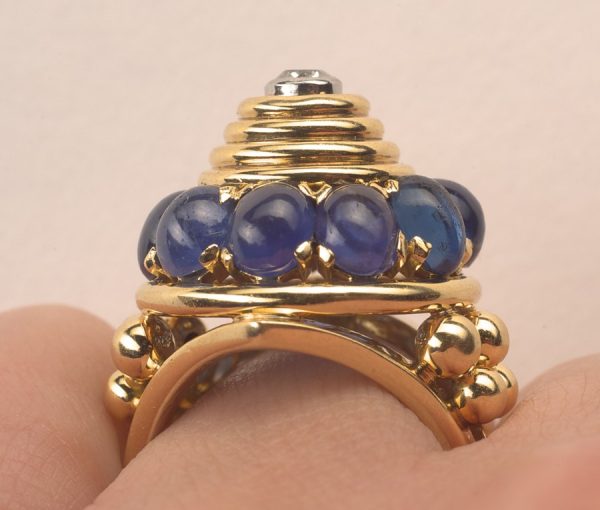 Vintage Marchak Sapphire, Diamond and 18ct Gold Turban Dress Ring, Signed and Numbered: Marchak, Paris