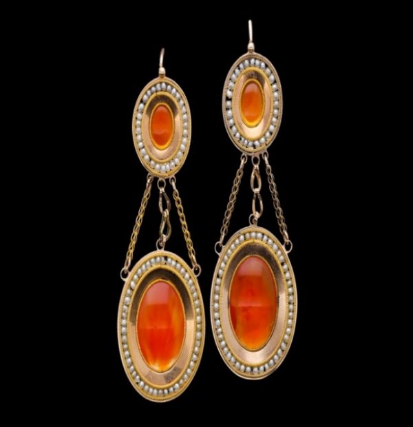 Antique French Carnelian and Gold Drop Earrings