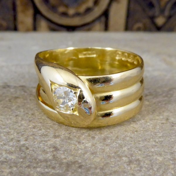 Antique Victorian Old Cut Diamond 18ct Gold Snake Ring