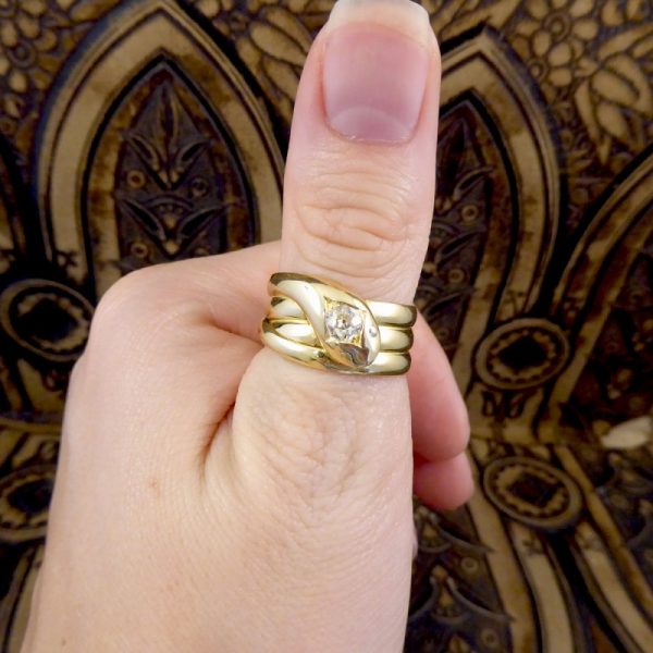 Antique Victorian Old Cut Diamond 18ct Gold Snake Ring