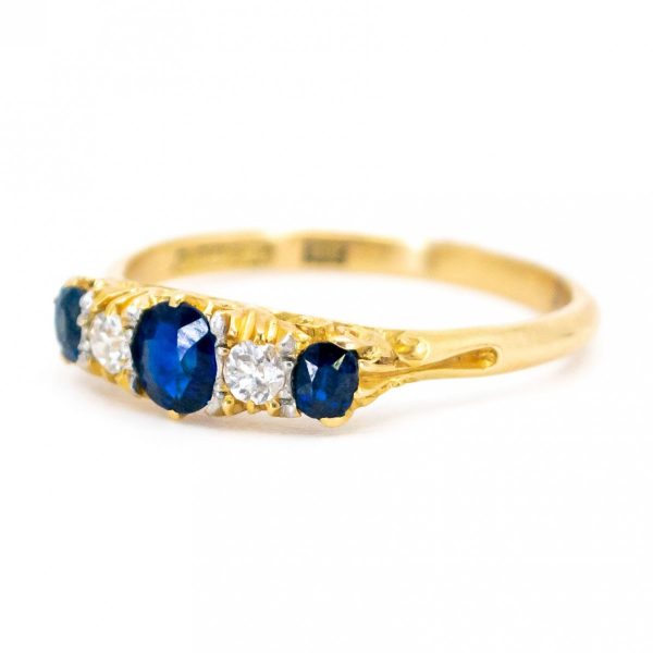 Antique Victorian Sapphire Diamond Five Stone Gold Ring