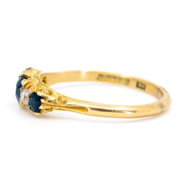Antique Victorian Sapphire Diamond Five Stone Gold Ring
