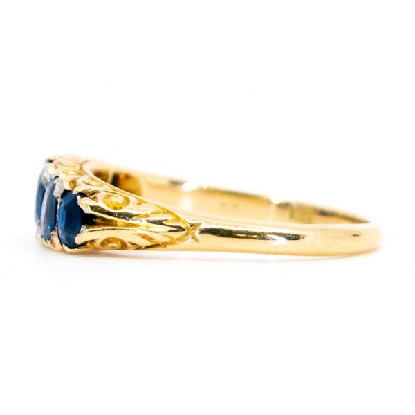Antique Victorian Sapphire Five Stone Ring With Rose Cut Diamonds