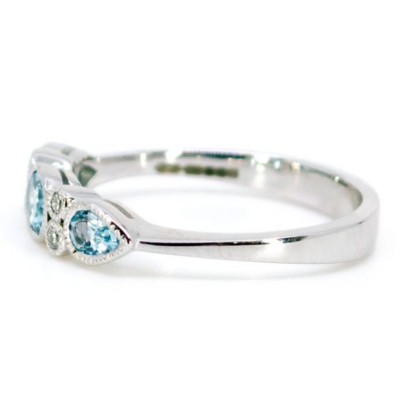 Art Deco Style Aquamarine and Diamond Band Ring