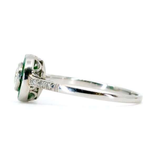 Art Deco Style Old Mine Cut Diamond Emerald Target Ring