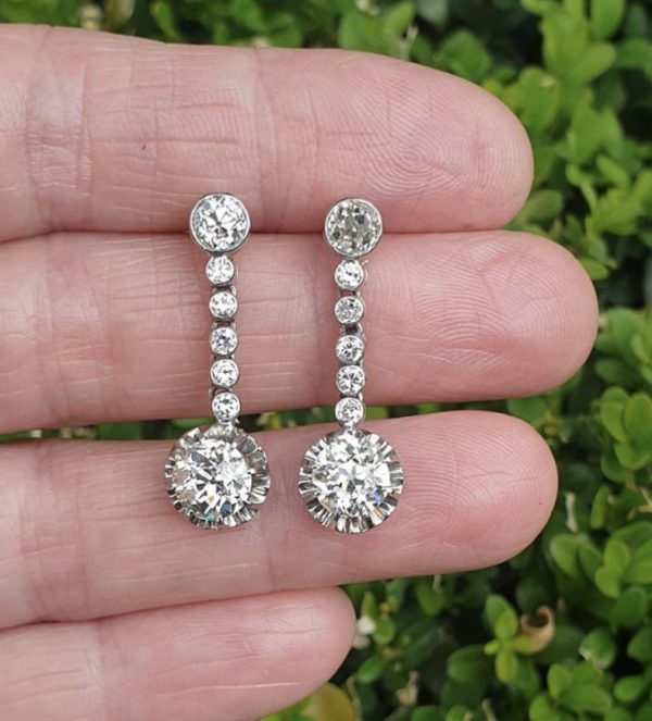 A pair of vintage old cut diamond drop earrings