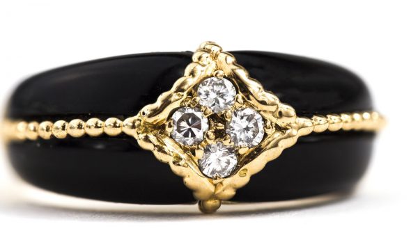 Van Cleef and Arpels Onyx and Diamond Ring in 18ct Yellow Gold