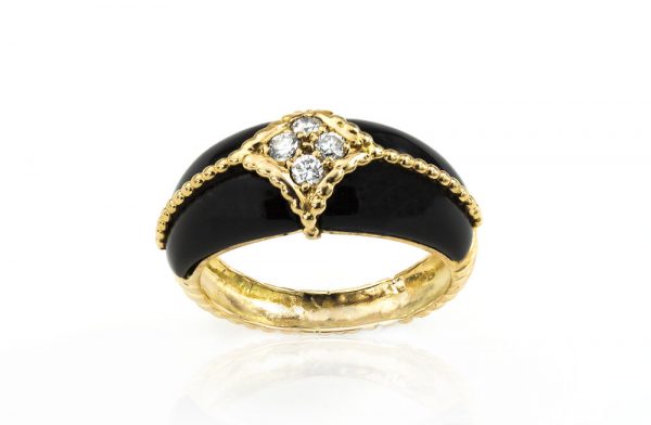 Van Cleef and Arpels Onyx and Diamond Ring in 18ct Yellow Gold