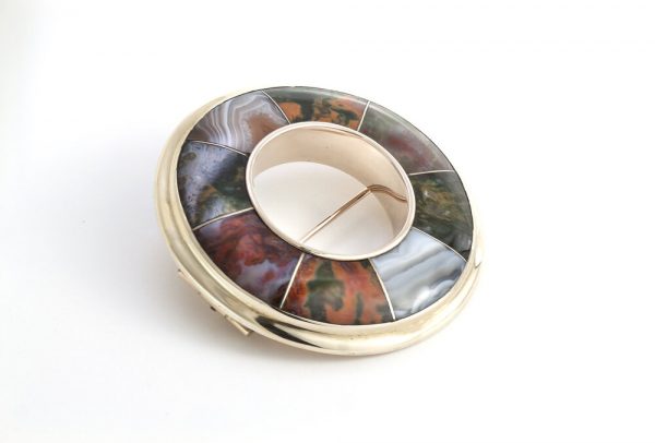 Antique Victorian 18ct Scottish Agate Round Brooch and Pendant , Circa 1870's