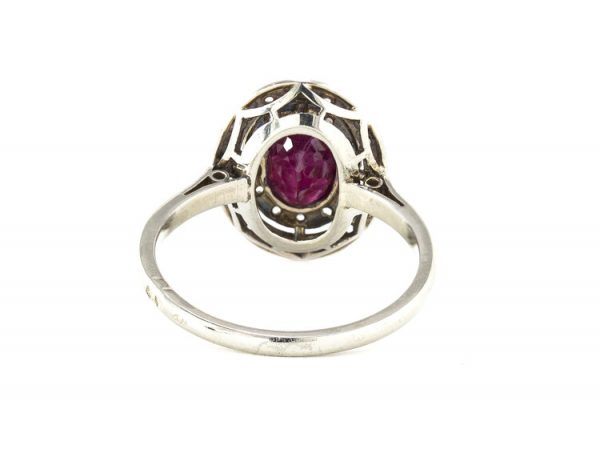 Antique French Art Deco Natural Ruby and Diamond 18ct White Gold Ring