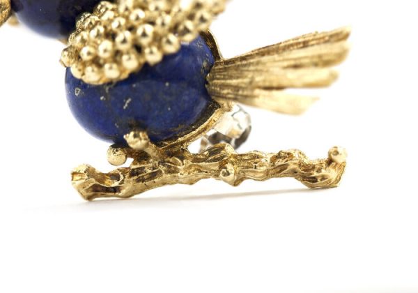Vintage 1950s Lapis Lazuli Gold Bird Brooch