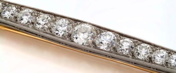 Vintage Round Cut Diamond Platinum Bar Brooch