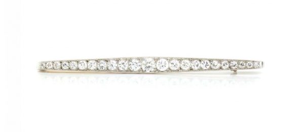 Vintage Round Cut Diamond Platinum Bar Brooch