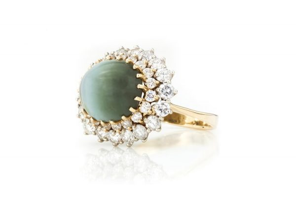Natural Cat's Eye Chrysoberyl and Diamond Cluster Ring, 18ct Gold, 11.00ct Total