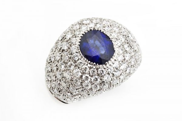 Natural Sapphire and Diamond Dome Ring, 18ct White Gold