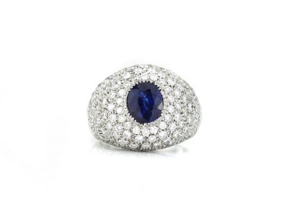 Natural Sapphire and Diamond Dome Ring, 18ct White Gold