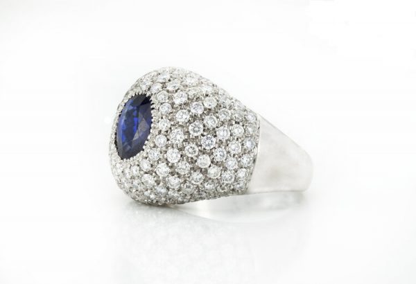 Natural Sapphire and Diamond Dome Ring, 18ct White Gold