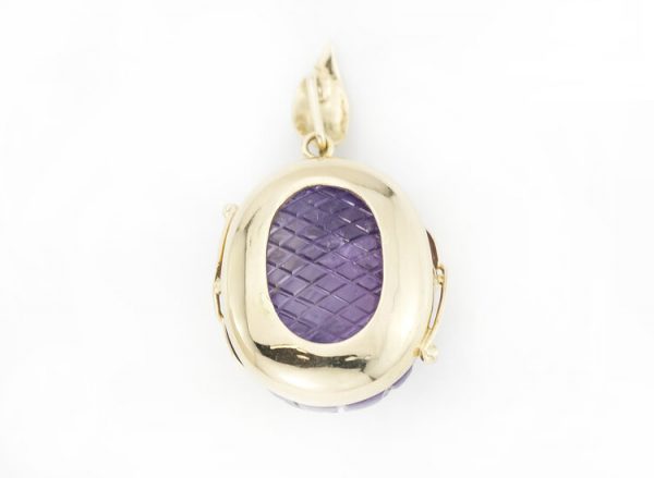 Vintage 140ct Carved Amethyst and Diamond Pendant, 18ct Gold