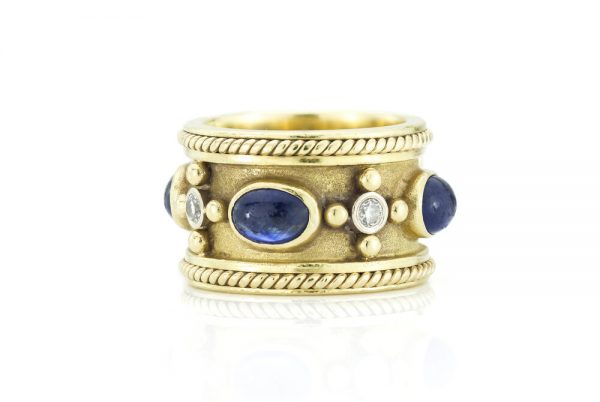 Vintage Byzantine Style Sapphire and Diamond Band Ring, 18ct Gold