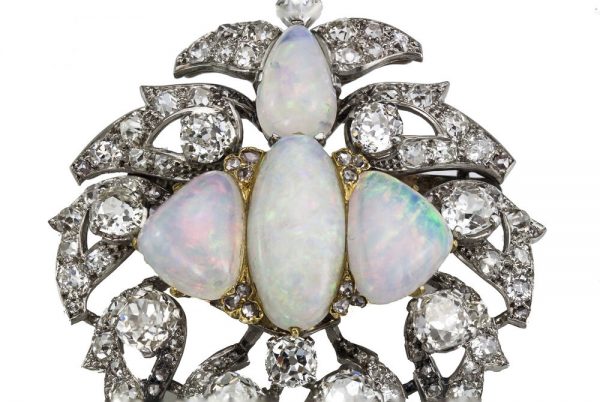 Antique Victorian Opal and Diamond Brooch, Platinum