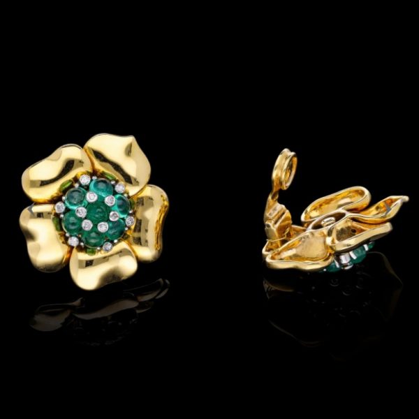 Mauboussin emerald diamond floral earrings