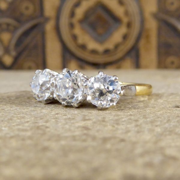 Vintage 1.48ct Old European Cut Diamond Three Stone Ring