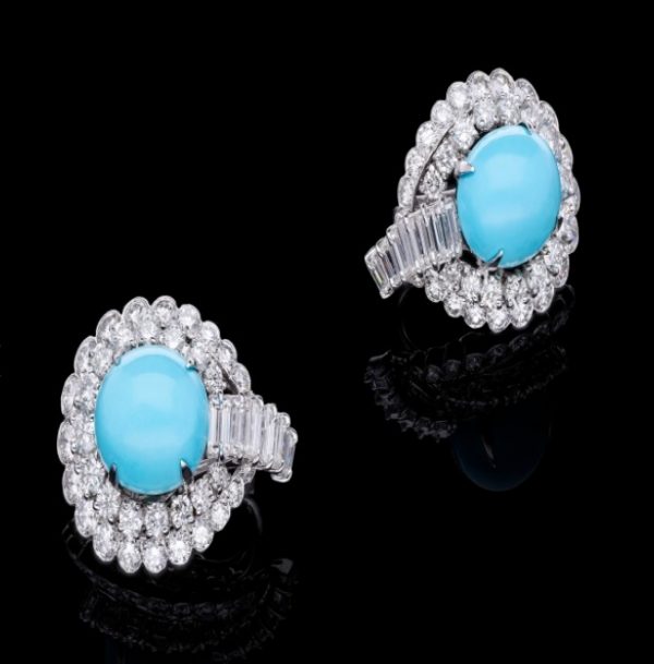 Vintage André Vassort 7.50ct Diamond and Turquoise Earrings