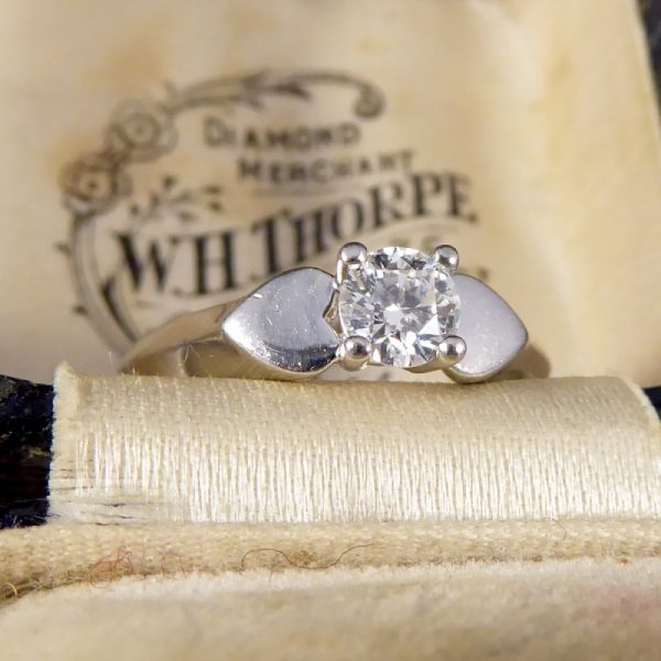 Vintage Brilliant Cut Diamond and Platinum Heart Shoulders Ring