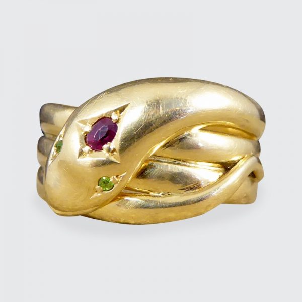 Vintage Ruby and Demantoid Garnet 18ct Gold Ring