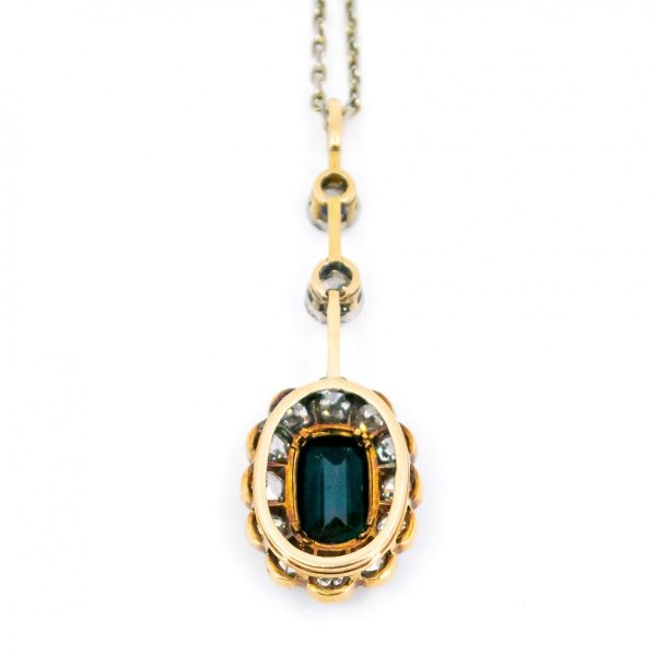 Vintage Sapphire and Old Mine Cut Diamond Drop Pendant