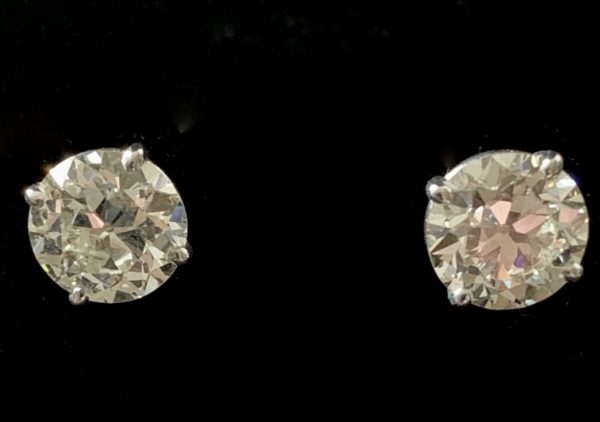 Vintage 2 carat each old cut diamond studs