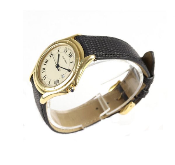 Cartier Cougar 18ct Yellow Gold 33mm Large Model Gents/Unisex Quartz Watch, Ref: 887904, on a black lizard strap
