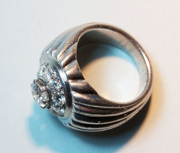 Vintage Georges Lenfant 1.75ct Diamond and Platinum Target Cluster Dress Ring, Signed, Circa 1970.