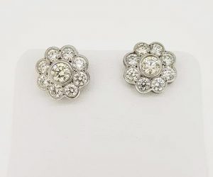 Diamond Daisy Flower Cluster Stud Earrings in 18ct White Gold