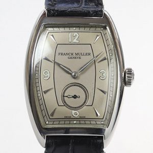 Franck Muller Havana 2852 Manual 30mm Steel Watch; silver dial, Arabic numerals, small seconds sub-dial, black leather strap with steel buckle