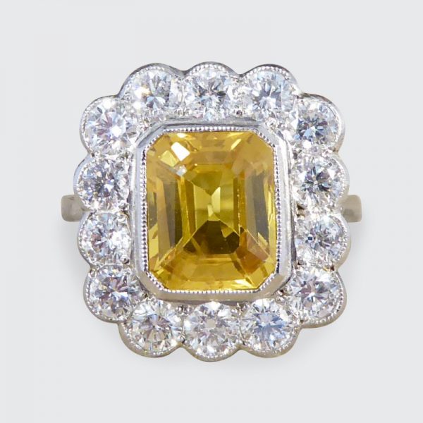 3ct Yellow Sapphire and 1.35ct Diamond Cluster Platinum Ring